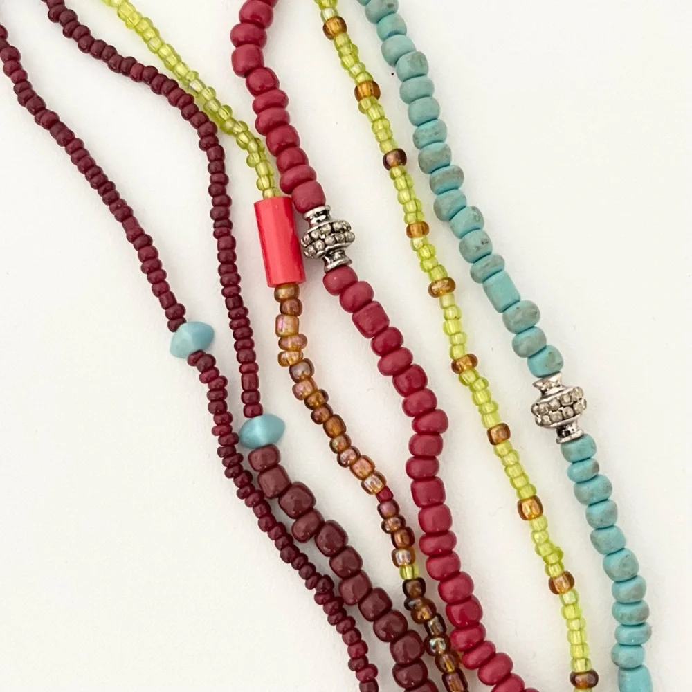 Women's Multistrand Beaded Necklace in Turquoise Browns Boho Summer Colorful